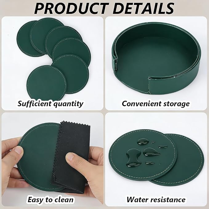 6PCS 4 Inch PU Leather Round Cup Holders Leather Coasters - Image 5