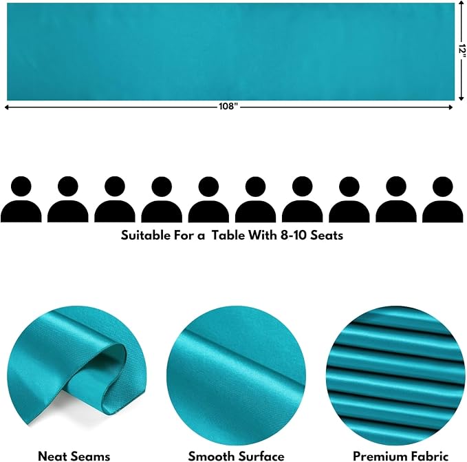 Teal Blue Satin Table Runner, 12x108 Inches, 4 Pack | Premium Satin, Smooth - Image 2