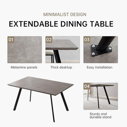 ZckyCine 46.5" Modern Dining Table Set for 4-6 People Kitchen Dining Room Table Set Extendable Wood Dining Table and 4 Upholstered Chairs, Home Kitchen Furniture