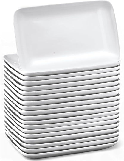 Irenare 20 Pcs 9 Inch Rectangular Salad Plates White Rectangular Porcelain Dessert Plates Appetizer Serving Tray Porcelain Platters for Fruit Sushi Dinner Parties, Microwave, Oven Safe
