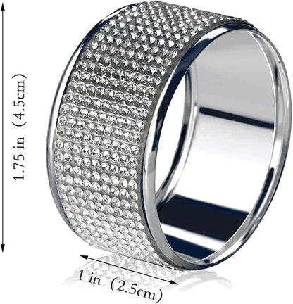 Silver Diamond Napkin Rings Set, Rhinestone Napkin Holder for Dining, Table Decorations,Wedding,Bling Cloth Holder Full of Crushed Diamond,Party of Table Setting Home Decor（24）