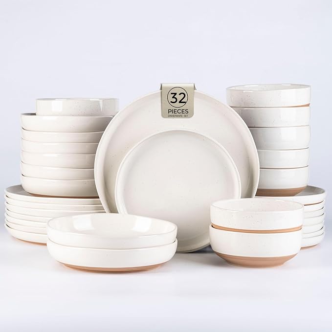 AmorArc Dinnerware Sets for 8, 32 Pieces Ceramic Plates and Bowls Set | Scratch by AmorArc