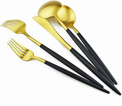 Black Gold Flatware, Royal 10 Piece Matte Black Handle 18/10 Stainless Steel - Image 2