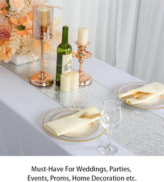 ShinyBeauty 12x48-Inch Silver-Tassel Table Runner, Small Sequined Sparkly Table - Image 5