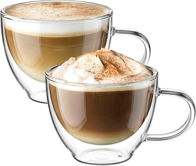 ecooe Double Walled Glass Coffee Mug 12 oz Latte Cappuccino Cups Set of 2 by ecooe