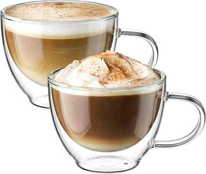 ecooe Double Walled Glass Coffee Mug 12 oz Latte Cappuccino Cups Set of 2 by ecooe