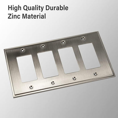 Henne Bery Soft Modern Decorative Wall Plate Switch Plate Outlet Cover (Quad Decorator, Satin Nickel)