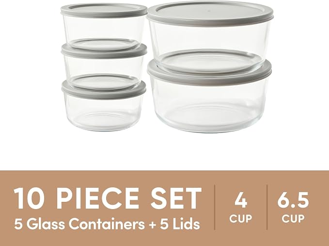 10-Piece Glass Food Storage Containers Set | 4-Cup & 6.5-Cup, Leakproof | - Image 3