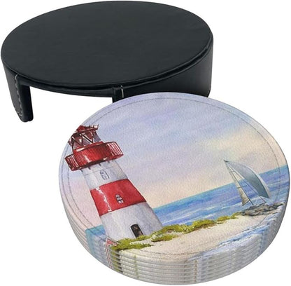 6 Pcs Coastal Lighthouse Leather Coasters - Image 4