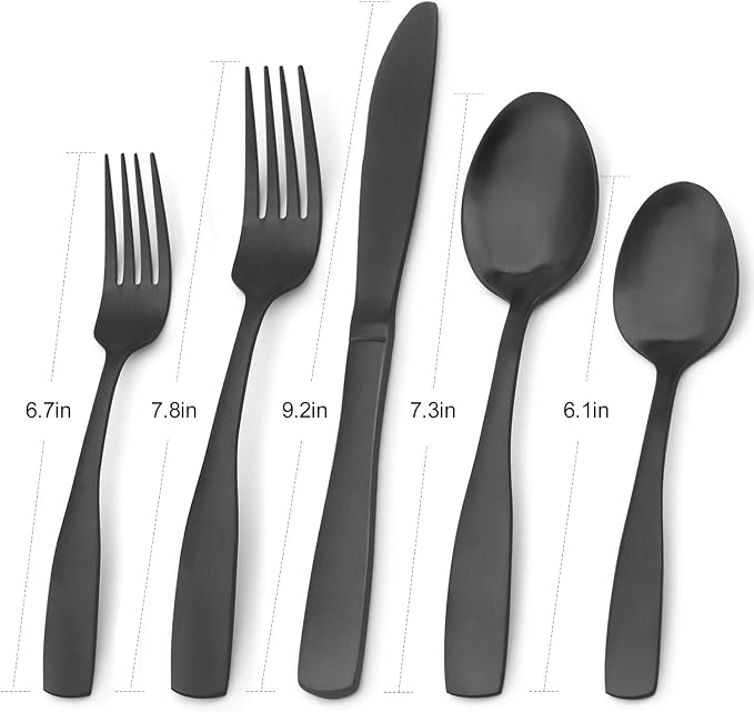 Matte Black Silverware Set, Bysta 20-Piece Stainless Steel Flatware Set - Image 2