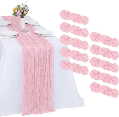 10 Pack Pink Cheesecloth Table Runner 17 x 108 Inch | Boho Gauze Fabric by RestfulGlow