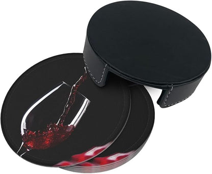 6 Pcs Red Wine Glass Splash Arts Leather Coasters - Image 5