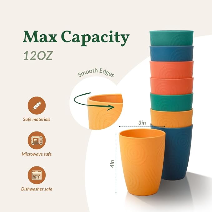 Homienly Wheat Straw Cups, Premium Alternative to Plastic Cup Set of 8 - Image 3