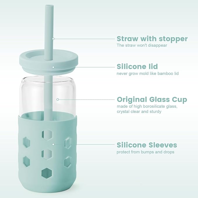 Mrsdry 16 oz Glass Cups with Lids and Straws - Image 2