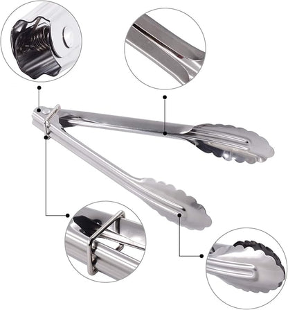 Small Stainless Steel Serving Tongs 7-Inch Salad Tongs, Set of 3 (Silver)