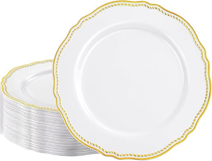 60 Pcs White Gold Dinner Plates by Hioasis