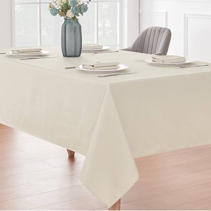 Rectangle 10 Feet Tablecloth 60x144 inch Linen Textured Table Cloth Stain and Wrinkle Resistant Washable Polyester, Decorative Table Cover Waterproof for Dining, Buffet and Camping, Beige