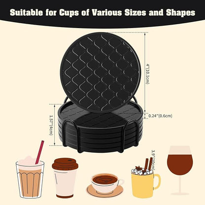 Coasters Set of 8,Hot or Cold Drink Coasters with Holder,Modern Style Coffee Table Coaster,Suitable for Kinds Cups Beer,Drink,Anti-Overflow Tabletop Protection (Black, 6pcs)