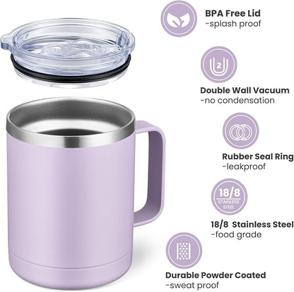 MEWAY 12oz Coffee Mug With Handle and Sliding Lid, Stainless Steel Travel - Image 3