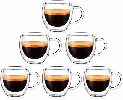 2.5oz Espresso Cups Set of 6, Small Expresso Shot Glass, Double Wall Insulated by Ayemol