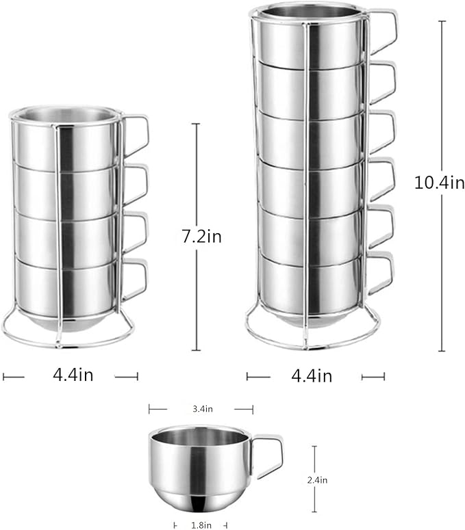 SZCXTOP 6.8 Oz Stainless Steel Coffee Cups Set of 4 Mug, Stackable Double Heat - Image 7