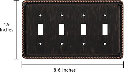 Henne Bery Rope Edge Decorative Wall Plate Switch Plate Outlet Cover (Quad Toggle, Aged Bronze)