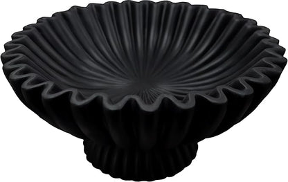 10" Large Decorative Bowl decor, Scalloped Bowls for Modern Home Decor,Ruffle Decor,Stylish Key Bowl for Entry Table,Decorative Fruit Bowl for Kitchen Counter,With base,Black