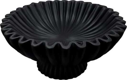 10" Large Decorative Bowl decor, Scalloped Bowls for Modern Home Decor,Ruffle Decor,Stylish Key Bowl for Entry Table,Decorative Fruit Bowl for Kitchen Counter,With base,Black