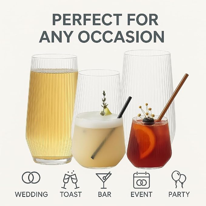 48 Pack Disposable Wine Glasses, 24 Stemless 9oz Champagne Flutes & 24 12oz - Image 5