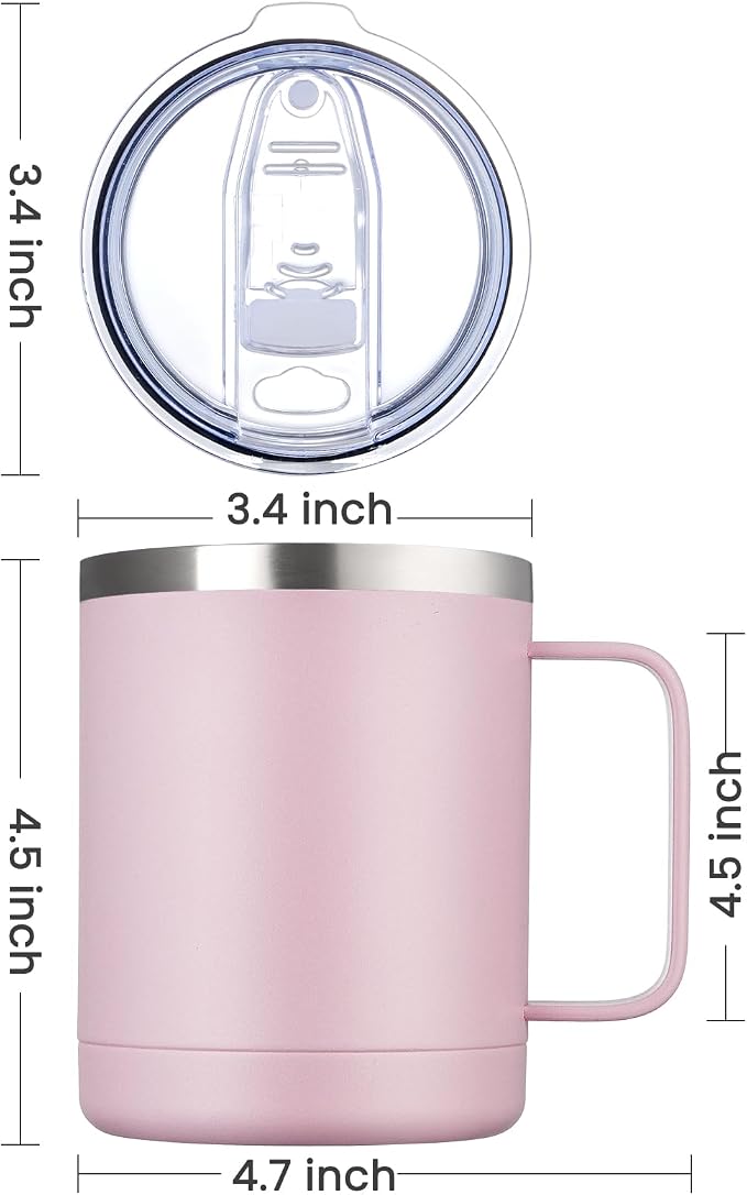 MEWAY 12oz Coffee Mug With Handle and Sliding Lid, Stainless Steel Travel - Image 4