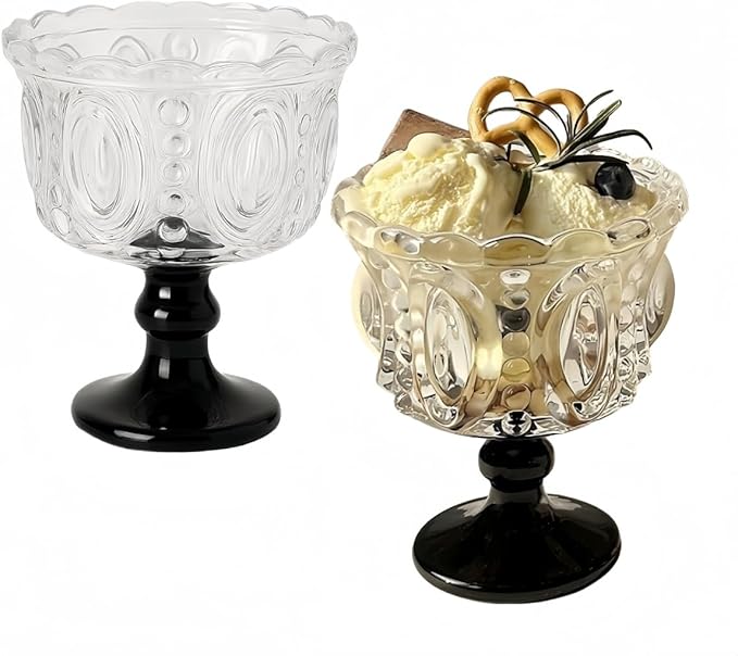 Carnival Glass Vintage Footed Dessert Cups Set of 2, 9oz Embossed Goblet by YUHANOER