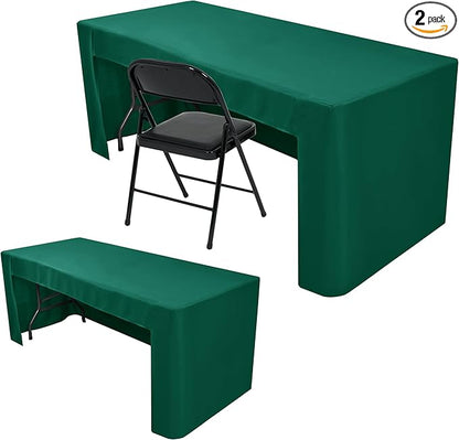 Nasitos 2 Pack Fitted Tablecloth for 4 Foot Tables-Green Open Back Folding Table Cover Washable and Wrinkle Resistant Table Cloth for Weddings, Trade Show, Career Fair, Convention, Events