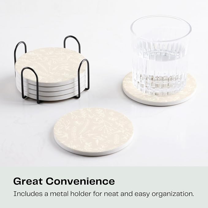 Set of 6 Floral Beige Coasters - Image 2