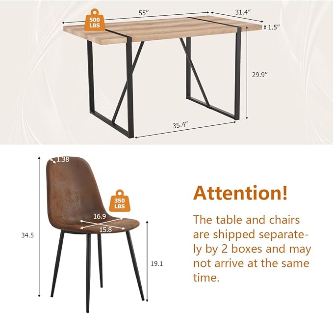 4 Chair Dining Table Set，Dinner Table Set for 4，55'' Kitchen Table and Suede Nap Fabic Chairs Set of 4, 5 Piece Dining Table Set for Kitchen Dining Room