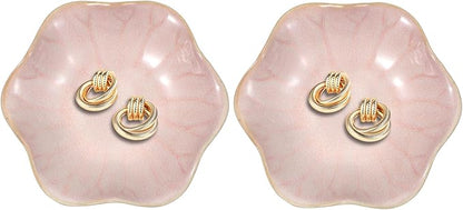 uxcell 2Pcs Ceramics Jewelry Plate, Lotus Leaf Shape Key Holder Bowl for Entryway Table Decor Small Ring Tray Dish Gift for Women Girlfriend, Pink