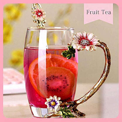 Enamel Sunflower Crystal Lead-Free Glass Tea Cup - Image 5