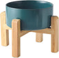 6'' Ceramic Raised Dog Bowl - 30Oz Dog Food & Water Bowl with Elevated Non-Slip Bamboo Stand, Dishwasher & Microwave Safe, Anti Vomiting Heavy Duty Pet Bowl for Small and Medium Dogs, Green