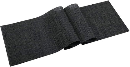 SHACOS Woven Vinyl Table Runner 12x54 inch Indoor Outdoor Table Mats Wipe Clean Plastic Runners for Dining Table Coffee Table Cabinet, Black