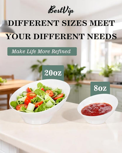 BESTVIP 20 Oz White Plastic Angled Serving Bowls, 12 Pack | Disposable Bowls - Image 2