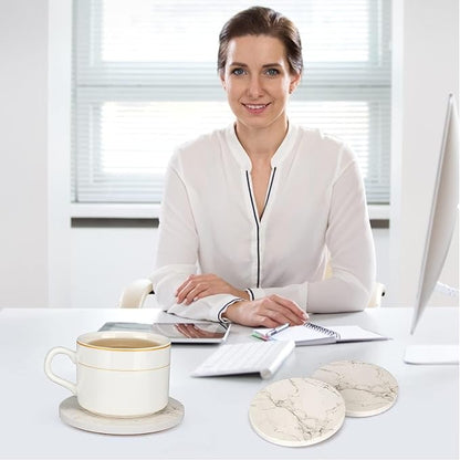 White Marble Coasters Set of 6 Absorbent Ceramic Cute Drink Coaster Holder | - Image 5