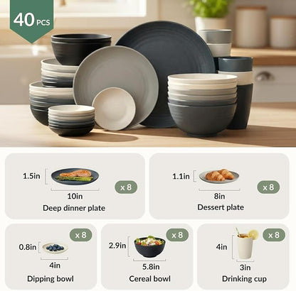 40 PCS Wheat Straw Dinnerwave Sets - Image 2
