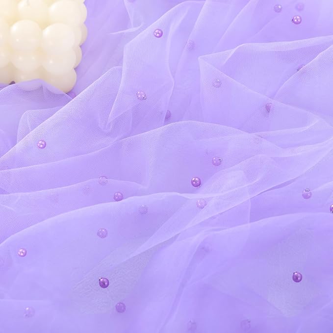 Pearl Table Runner Summer Tulle Gauze Sheer Wedding Party Home Decor | Purple - Image 3