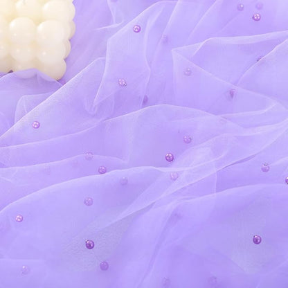 Pearl Table Runner Summer Tulle Gauze Sheer Wedding Party Home Decor | Purple - Image 3