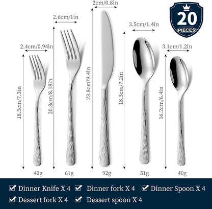 Black Hammered Silverware Set, Heavy Duty Flatware Set, 18/10 Stainless Steel - Image 3