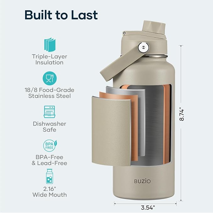 BUZIO Insulated Stainless Steel Water Bottle 32 oz - Image 4