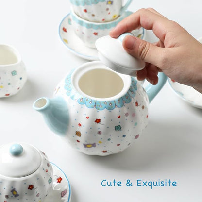 Sweejar Porcelain Tea Set for Little Girls, Kitchen Toys Tea Party Set for Kids - Image 5