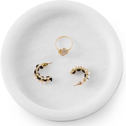 Marble Jewelry Dish 5 Inch Handmade White Jewelry Tray for Vanity Decor - Stone Trinket Dish, Marble Ring Holder, Candle Plate, Key Bowl for Entryway Table