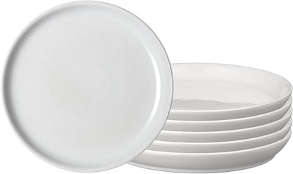 Denby - Elements Stone White Coupe Salad Plates Set of 6 - Dishwasher Microwave Oven Safe - Scratch Chip Resistant Lunch, Appetizer, Dessert Plates - 8.25 Inch Ceramic Stoneware Dinnerware Set