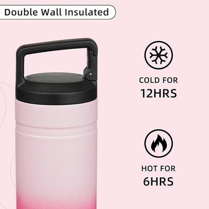 BJPKPK Insulated Water Bottle with 2 Lids,20 oz Double Wall Stainless Steel Vacuum Tumbler Travel Coffee Mug,Wide Mouth Thermal Cup,Cherry Blossom