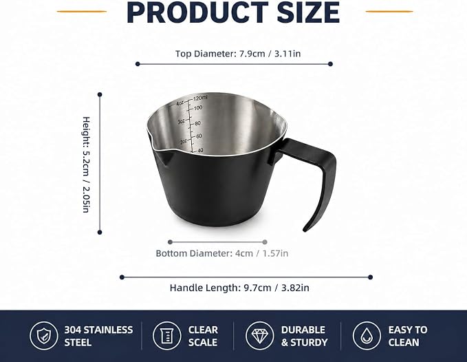 2Pc Espresso Measuring Cups, Double Spouts Stainless Steel, 4.06OZ | Silver 1pc - Image 3